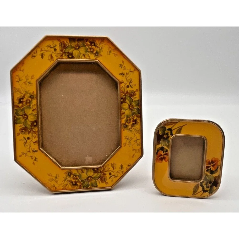 Bucklers NY Enamel Photo Frames Set of 2 Yellow Floral VINTAGE